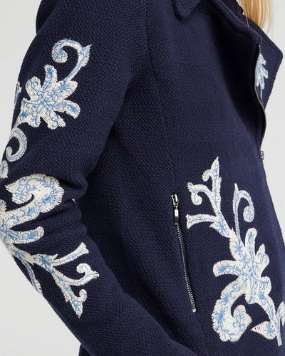 Shop Chico's Embroidered Moto Jacket In Navy Blue Size 20/22 |