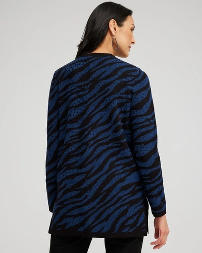 Chico's Double Knit Zebra Print Cardigan In Azores Blue