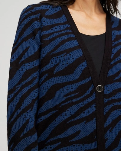 Chico's Double Knit Zebra Print Cardigan In Azores Blue