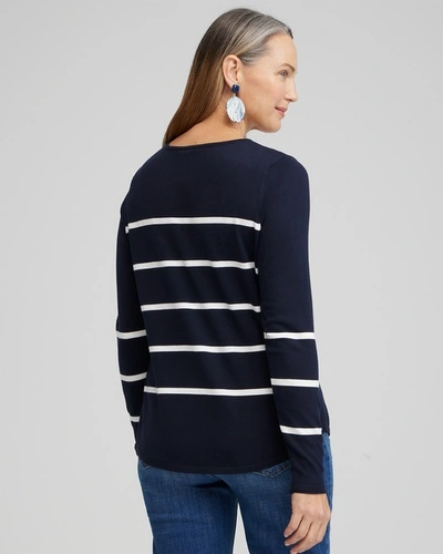 Shop Chico's Stripe V-neck Pullover In Navy Blue Size 16/18 |