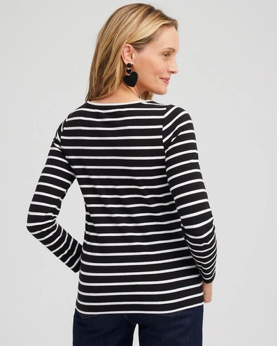 Chico's Stripe Sequin Hearts Tee In Black Size 4/6 |  In Black