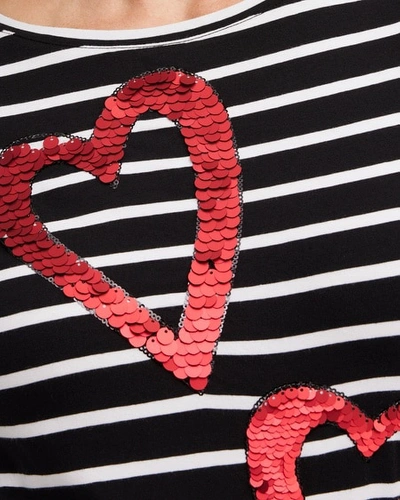 Chico's Stripe Sequin Hearts Tee In Black Size 4/6 |  In Black