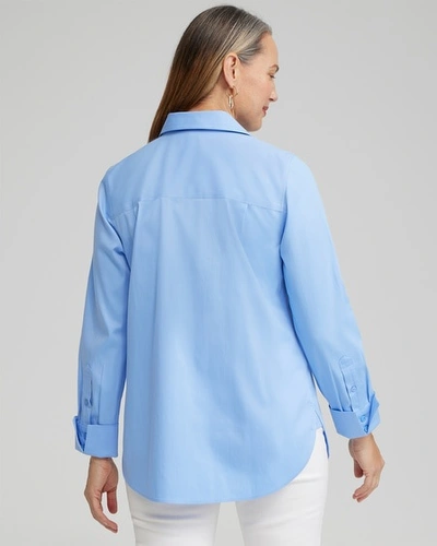 Chico's No Iron™ Stretch Embroidered Heart Shirt In Blue Size Xl |  In Blue