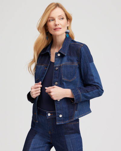 Shop Chico's Patchwork Jean Jacket In Dark Wash Denim Size Large |  In Lenia Indigo