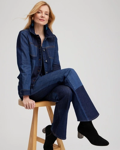 Shop Chico's Patchwork Jean Jacket In Dark Wash Denim Size Large |  In Lenia Indigo