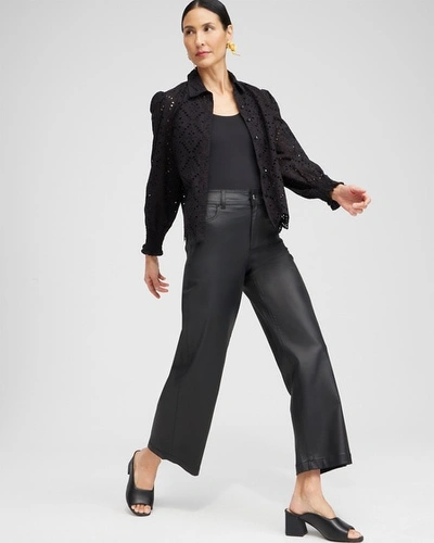 Chico's Coated Wide Leg Cropped Denim In Black Size 16/18 |  In Black