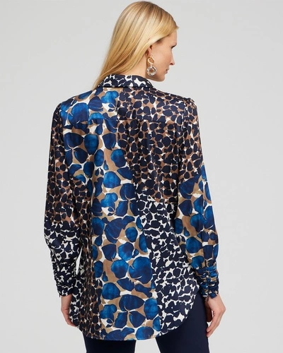 Shop Chico's Ruched Cuff Mosaic Print Tunic Top In Royal Blue Size Xs |