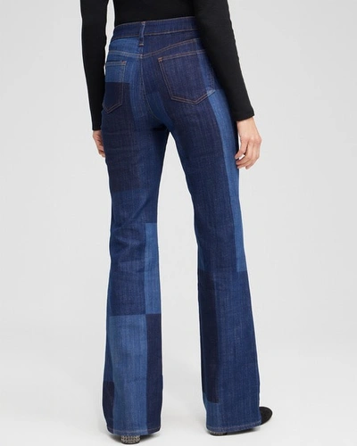 Chico's Girlfriend Patchwork Flare Jeans In Dark Wash Denim Size 16 |  In Lenia Indigo