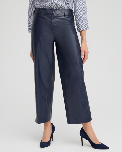 Shop Chico's Faux Leather Trousers Cropped Capri Pants In Constellation Blue Size 8 |