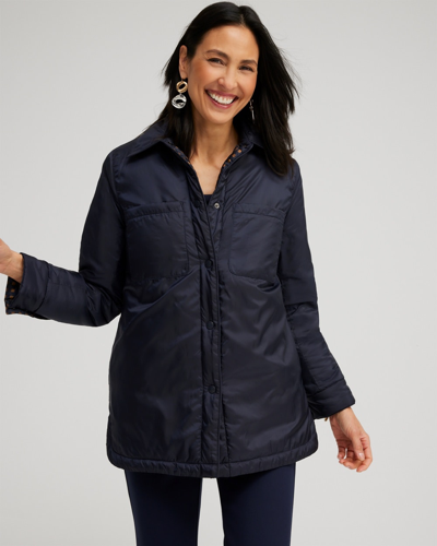 Shop Chico's Nylon Jacket In Navy Blue Size Xs |