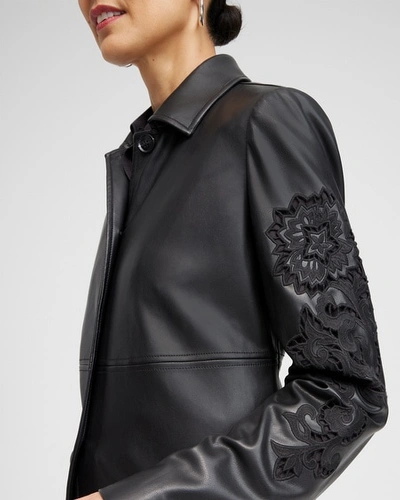 Shop Chico's Faux Leather Cutwork Topper Jacket In Black Size Large |
