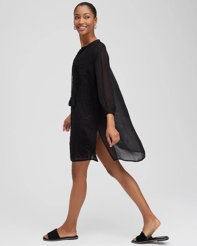 Chico's Embroidered Swim Dress Coverup In Black Size Small |  In Black