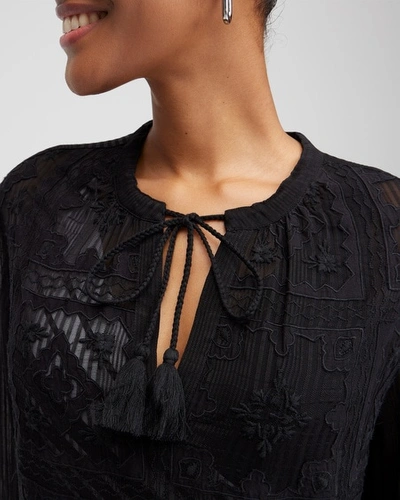 Chico's Embroidered Swim Dress Coverup In Black Size Small |  In Black