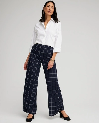 Chico's Jacquard Flare Trousers In Blue Size 8 |  In Navy Blue