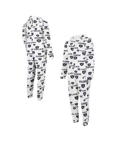 Shop Concepts Sport Men's  White Las Vegas Raiders Allover Print Docket Union Full-zip Hooded Pajama Suit