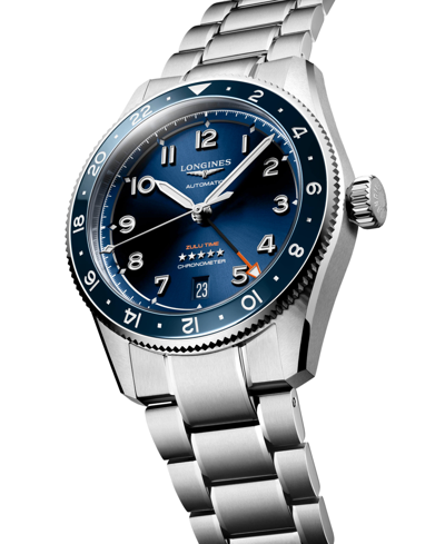 Shop Longines Men's Swiss Automatic Spirit Zulu Time Stainless Steel Bracelet Watch 39mm In Silver And Blue Ceramic Bezel