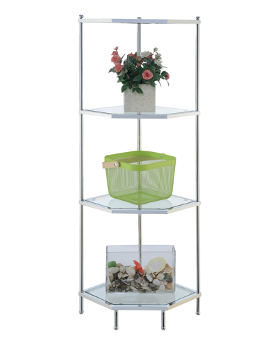 Shop Convenience Concepts 13.75" Chrome Royal Crest 4 Tier Glass Corner Shelf In Chrome,glass