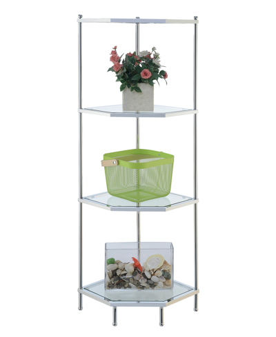Convenience Concepts 13.75" Chrome Royal Crest 4 Tier Glass Corner Shelf In Chrome,glass