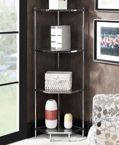 Convenience Concepts 13.75" Chrome Royal Crest 4 Tier Glass Corner Shelf In Chrome,glass