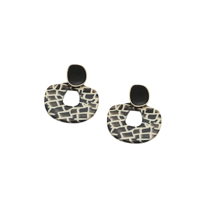 Shop Sohi Women's Black Circular Hollow Drop Earrings