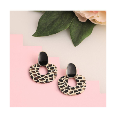 Shop Sohi Women's Black Circular Hollow Drop Earrings