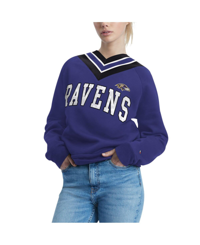 Shop Tommy Hilfiger Women's  Purple Baltimore Ravens Heidi Raglan V-neck Sweater