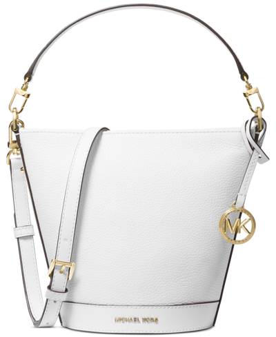Shop Michael Kors Michael  Townsend Small Leather Top-zip Convertible Bucket Crossbody In Optic White