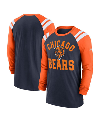 Shop Nike Men's  Navy, Orange Chicago Bears Classic Arc Raglan Tri-blend Long Sleeve T-shirt In Navy,orange