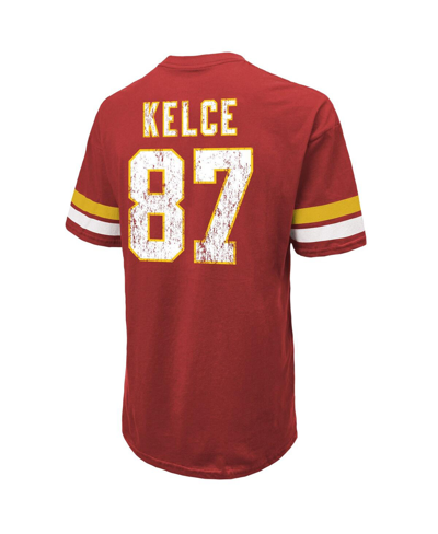 Majestic Men's  Threads Travis Kelce Red Distressed Kansas City Chiefs Name And Number Oversize Fit T In Red