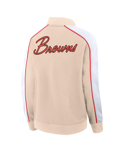 Shop Fanatics Women's  Tan Cleveland Browns Lounge Full-snap Varsity Jacket
