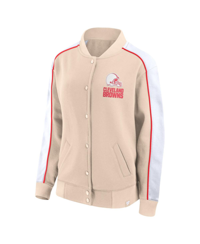 Shop Fanatics Women's  Tan Cleveland Browns Lounge Full-snap Varsity Jacket