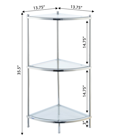 Convenience Concepts 13.75" Chrome Royal Crest 3 Tier Glass Corner Shelf In Chrome,glass
