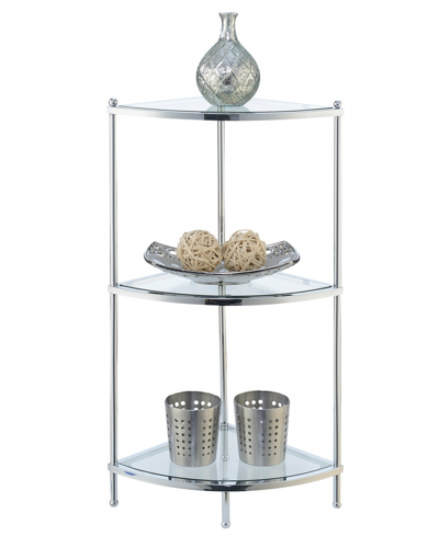 Convenience Concepts 13.75" Chrome Royal Crest 3 Tier Glass Corner Shelf In Chrome,glass