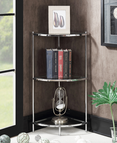 Convenience Concepts 13.75" Chrome Royal Crest 3 Tier Glass Corner Shelf In Chrome,glass