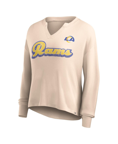 Fanatics Women's  Tan Distressed Los Angeles Rams Go For It Notch Neck Waffle Knit Long Sleeve T-shir In Tan
