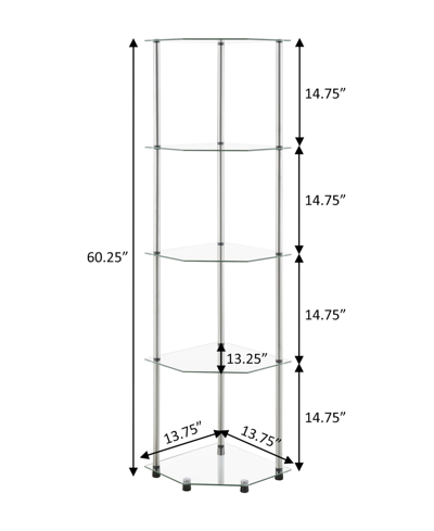 Convenience Concepts 13.75" Glass Designs2go Classic 5 Tier Corner Tower In Glass,chrome