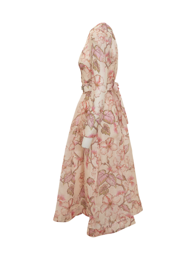 Shop Zimmermann Floral Midi Dress In Coral Hibiscus