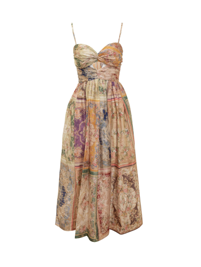 Shop Zimmermann August Tie Midi Dress In Patch Floral