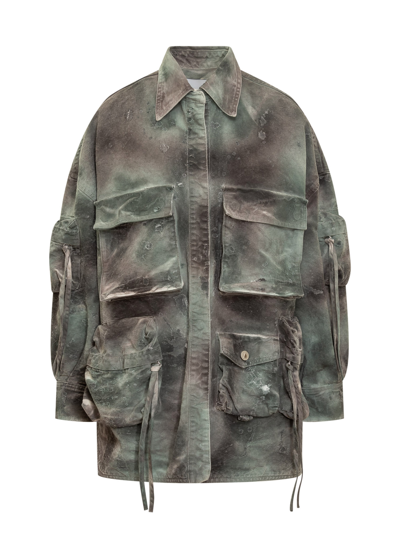 Shop Attico Fern Coat In Stained Green Camouflage