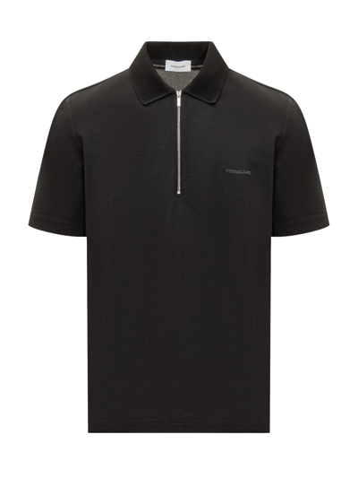 Shop Ferragamo Cotton Pique Polo Shirt In Nero