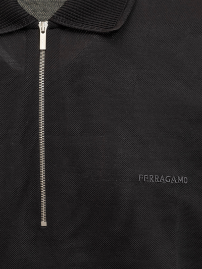 Shop Ferragamo Cotton Pique Polo Shirt In Nero