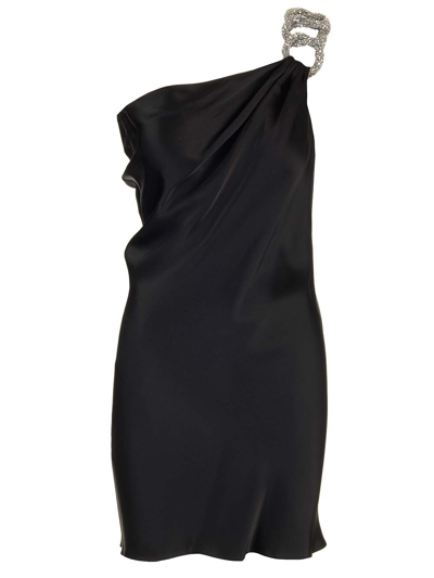 Shop Stella Mccartney Falabella One-shoulder Mini Dress In Black
