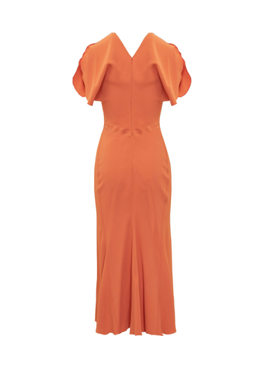 Shop Victoria Beckham Gathered Midi Dress In Papaya