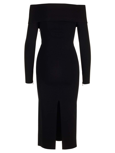 Shop Roland Mouret Viscose Knit Midi Dress In Black