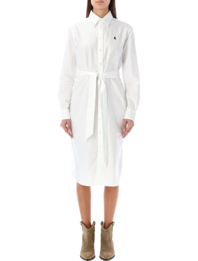 Shop Polo Ralph Lauren Belted Cotton Oxford Shirtdress In White