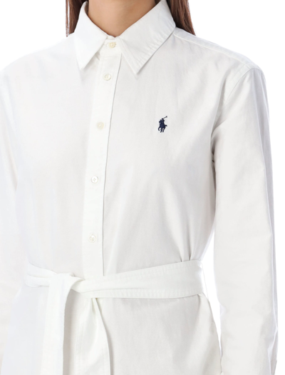 Shop Polo Ralph Lauren Belted Cotton Oxford Shirtdress In White