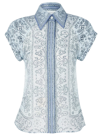 Shop Zimmermann Matchmaker Short-sleeved Blouse In Blu