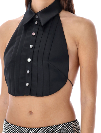 Philosophy Di Lorenzo Serafini Pleat-detail Satin Crop Top In Black