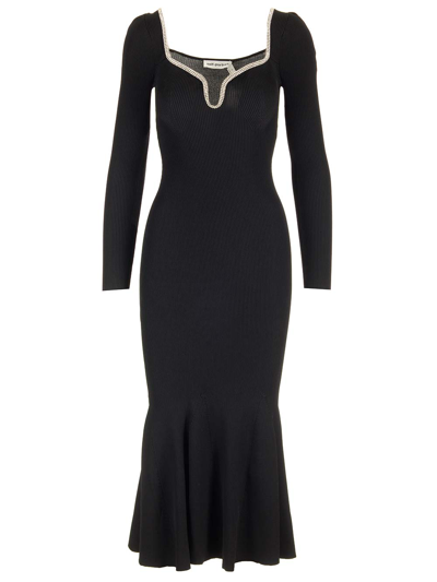 Shop Self-portrait Viscose Knit Midi Dress In Black