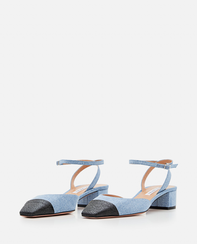 Shop Aquazzura Slingback Denim Sandal In Clear Blue